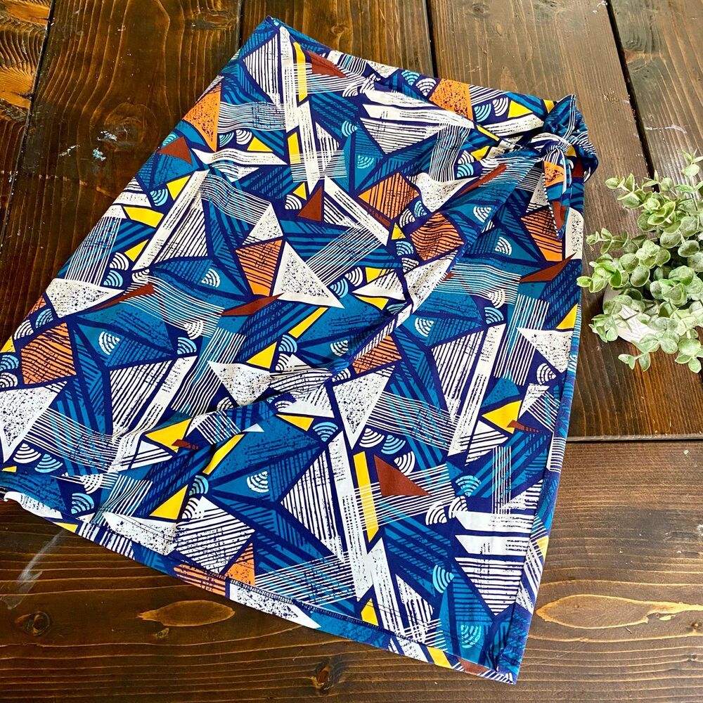 Tori Richard Hawaiian colorful faux wrap knee length skirt elastic size large